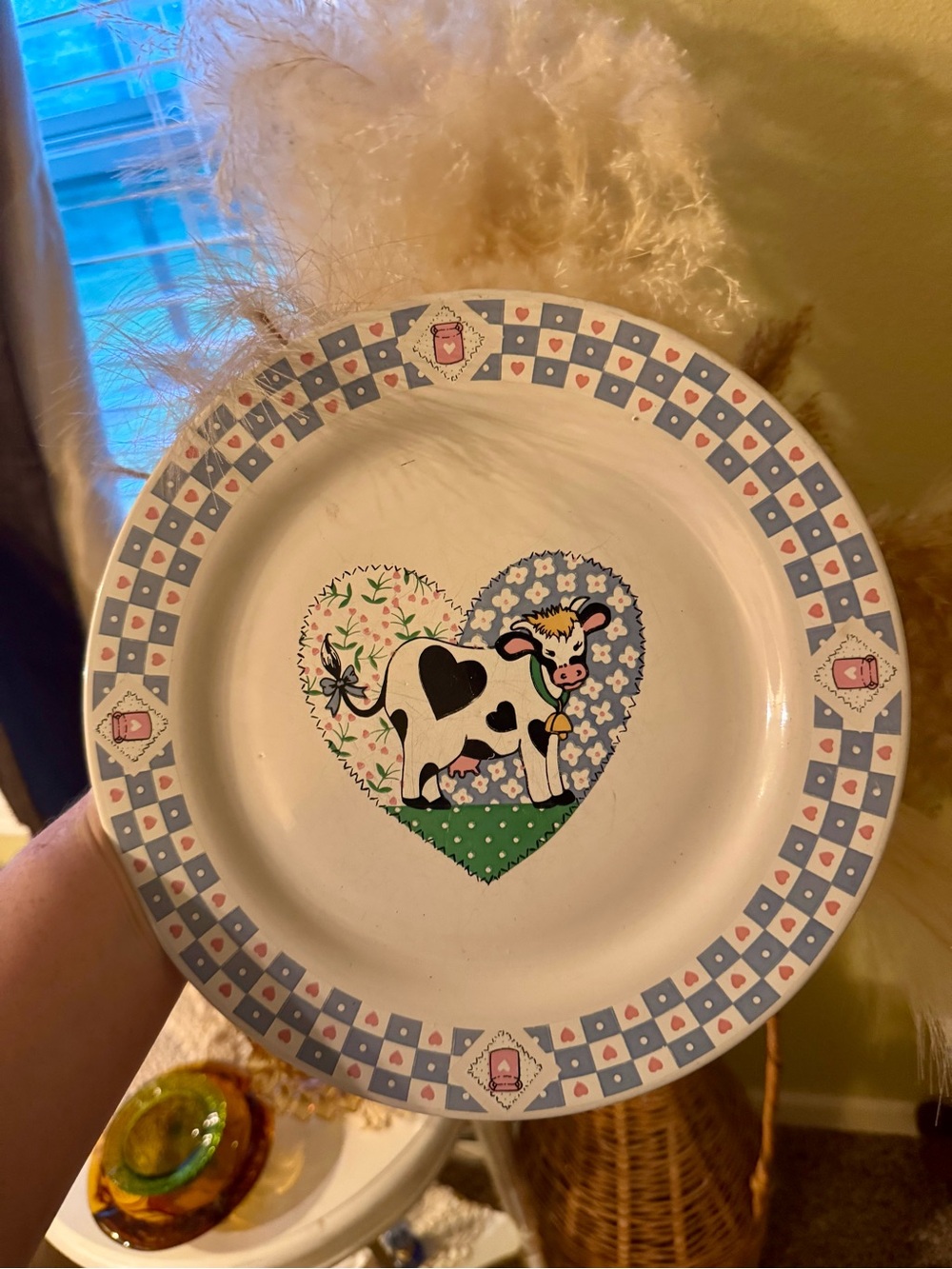 Cow Heart Ceramic Plate - Pastel Blue & Pink